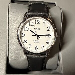 Timex Silver Case Black Strap Watch
